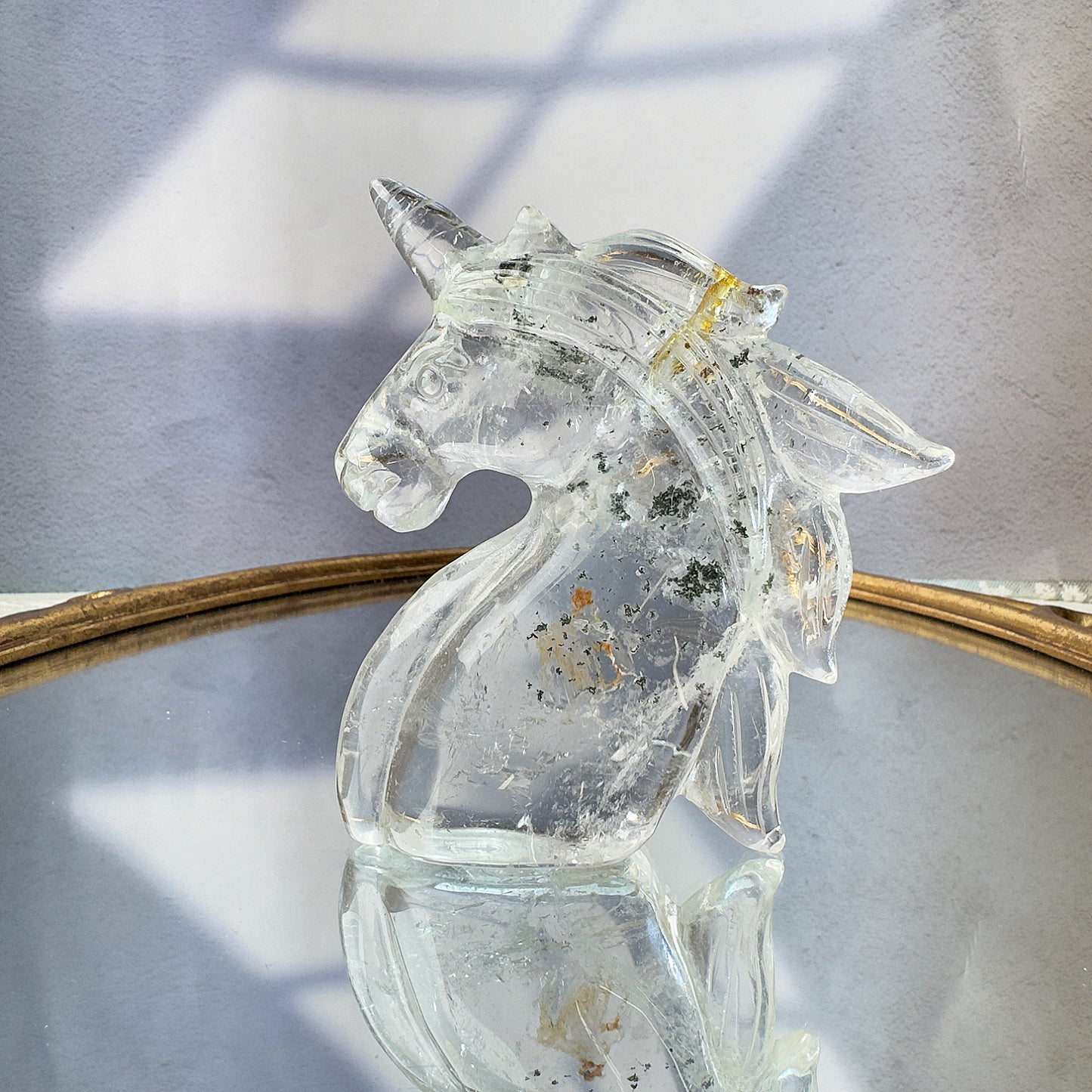 Unicorn carved in chlorite crystal