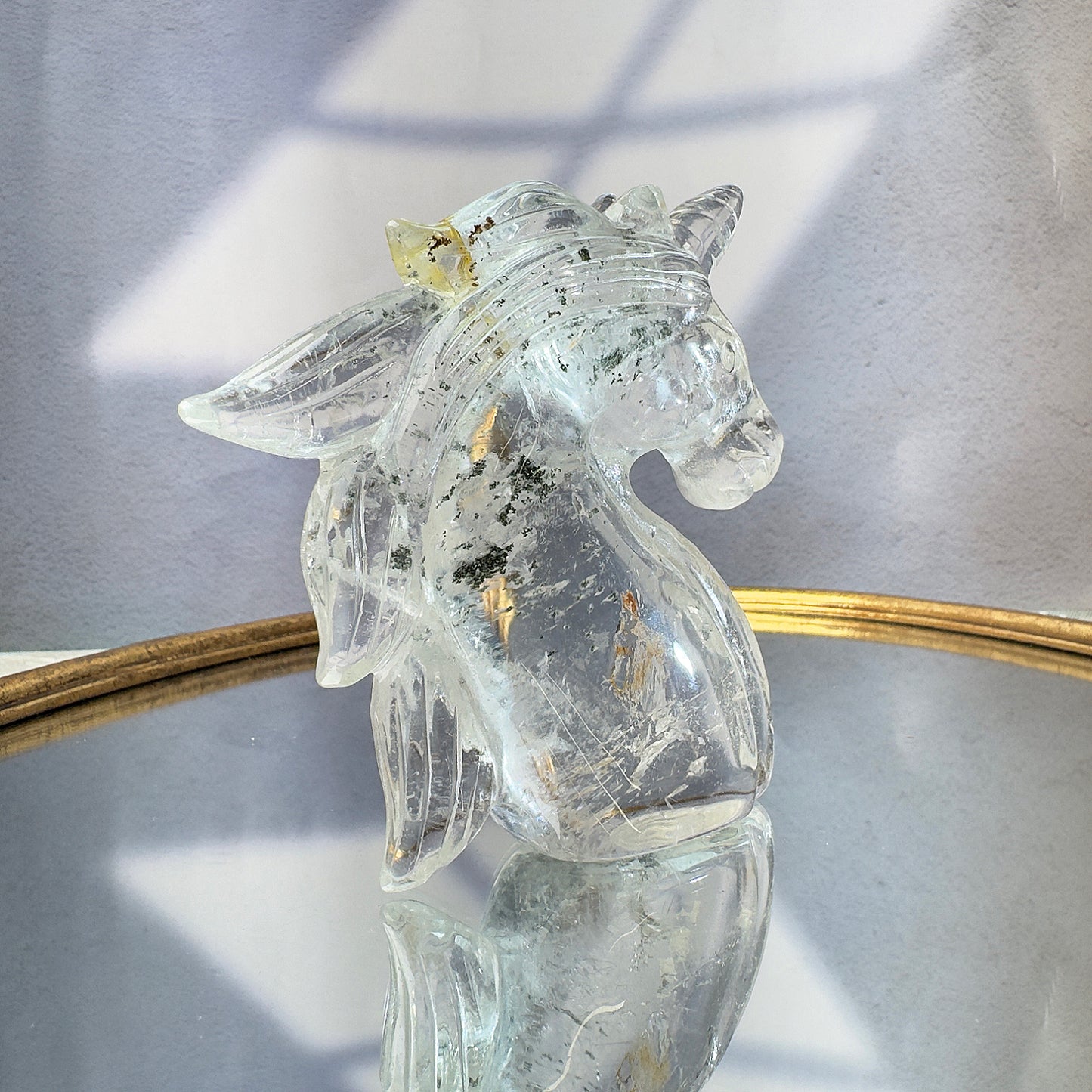 Unicorn carved in chlorite crystal