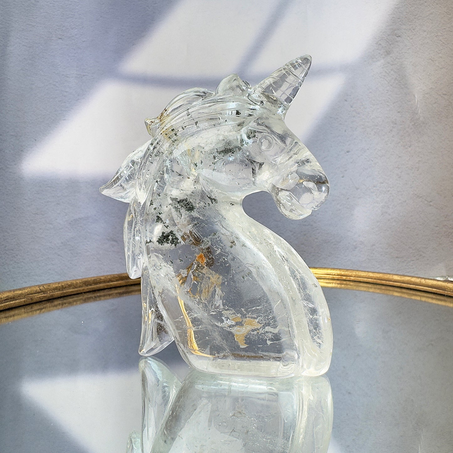 Unicorn carved in chlorite crystal