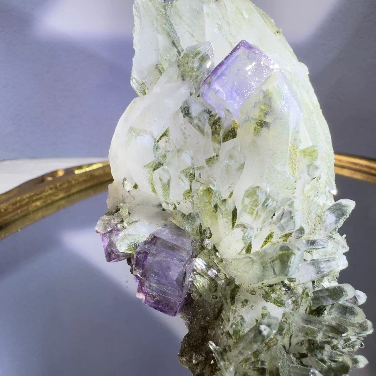 Crystal and purple fluorite symbiosis