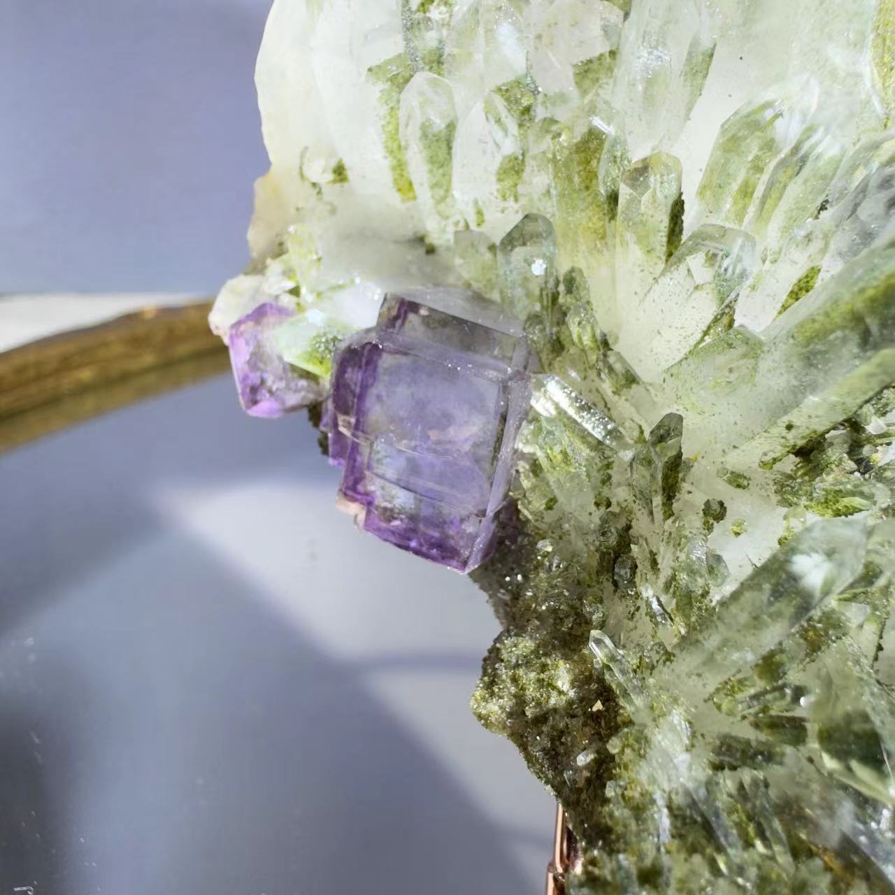 Crystal and purple fluorite symbiosis