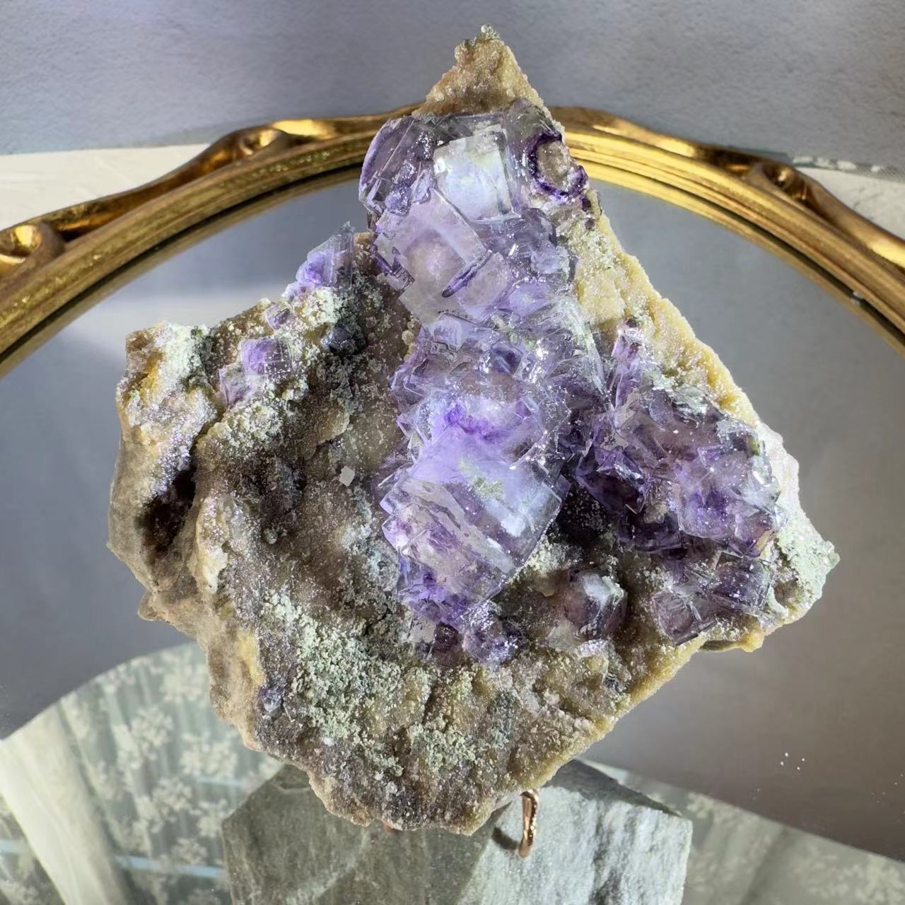 Symbiosis of purple fluorite and pyrite.