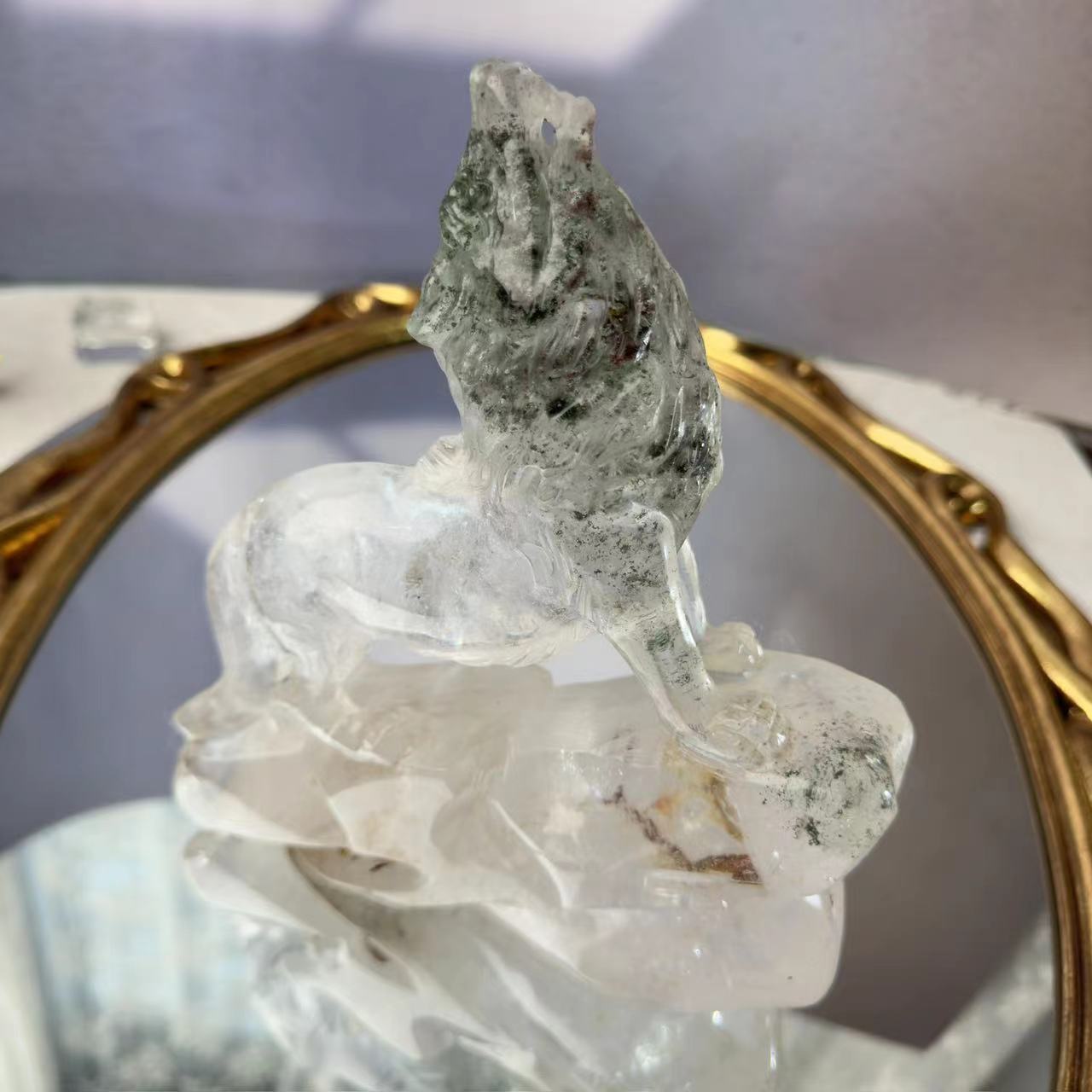 Wolf carved from chlorite crystal.