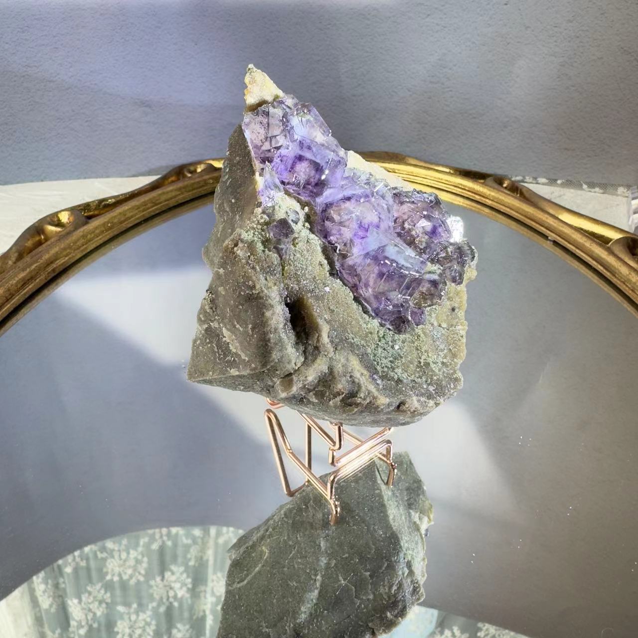 Symbiosis of purple fluorite and pyrite.