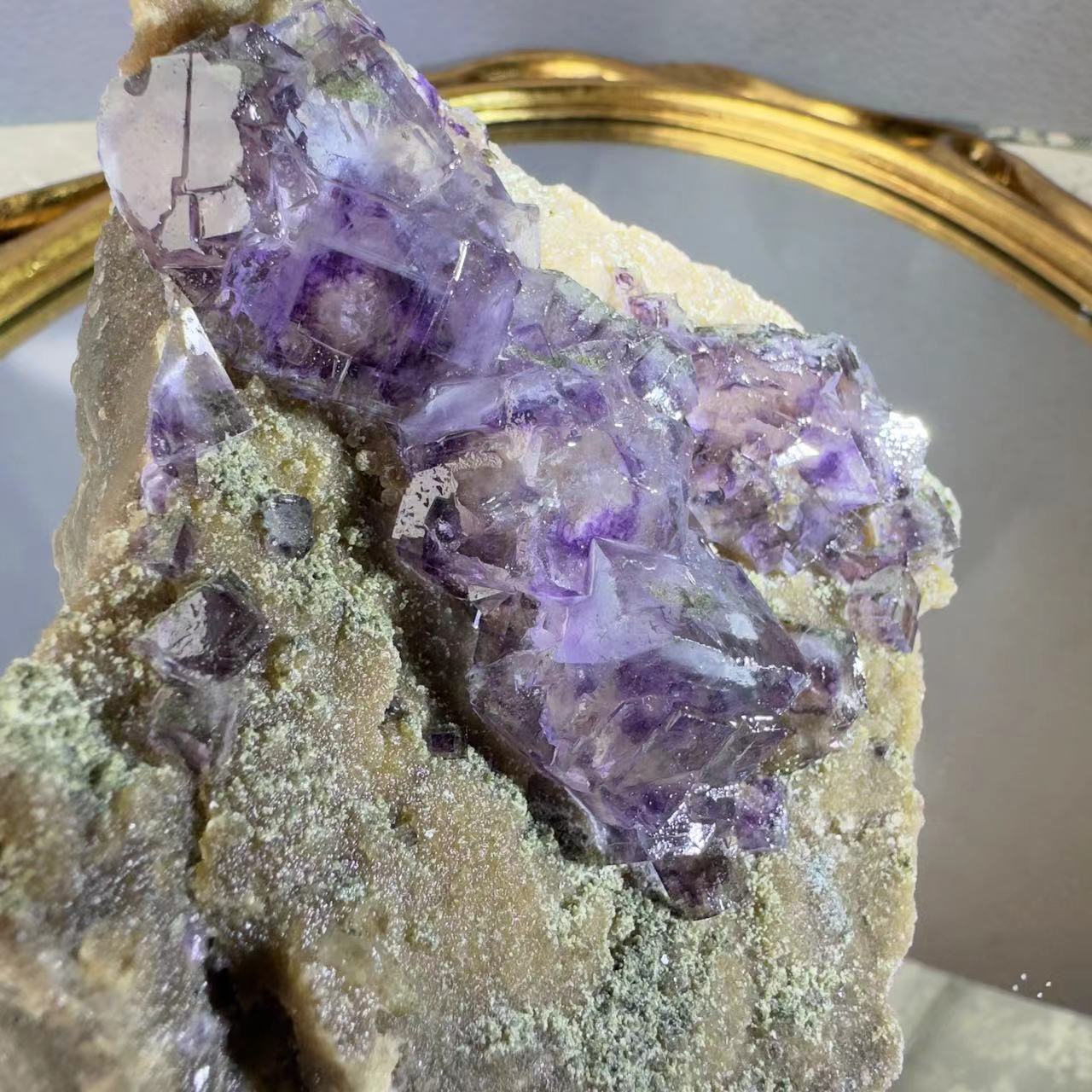 Symbiosis of purple fluorite and pyrite.